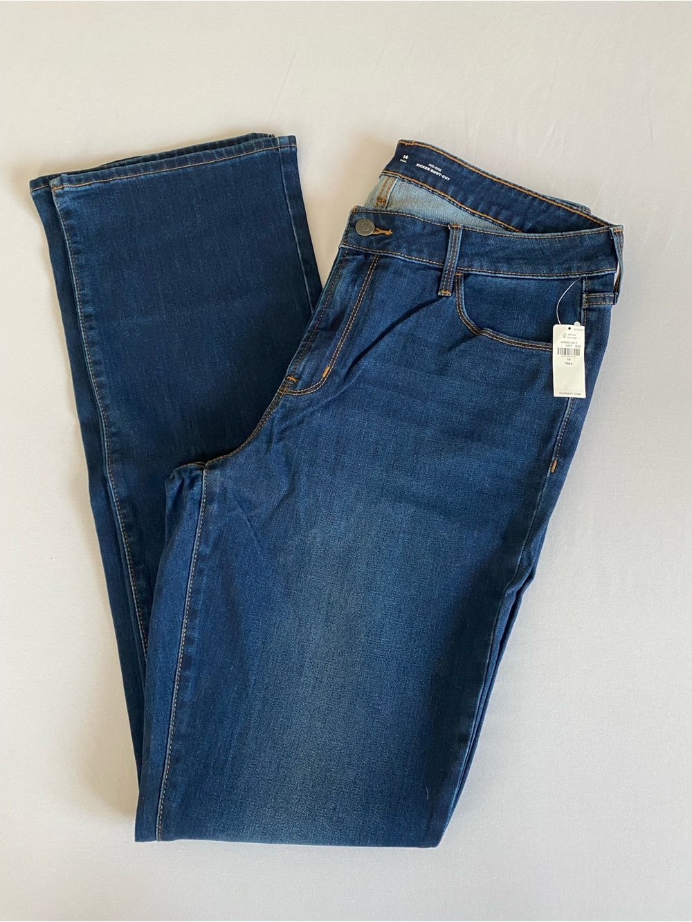 Old Navy Womens Mid-Rise Kicker Boot-Cut Jeans Size 14 Tall Blue Rinse Denim
